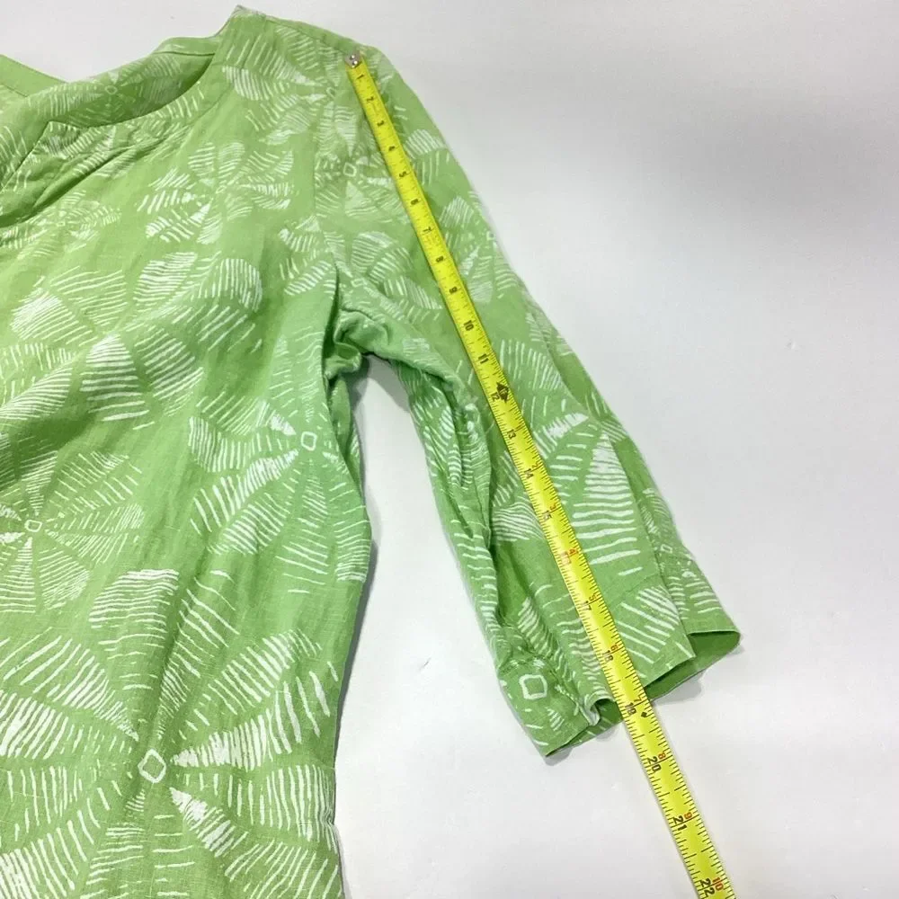 J. Jill Linen Blouse Green with White Accents J Jill Tunic XL - Picture 10 of 11